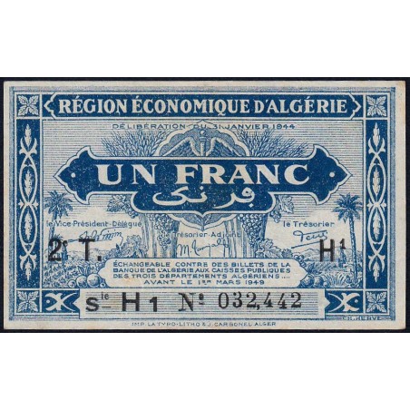 Algérie - Pick 101 - 1 franc - Série H1 - 31/01/1944 - Etat : SUP