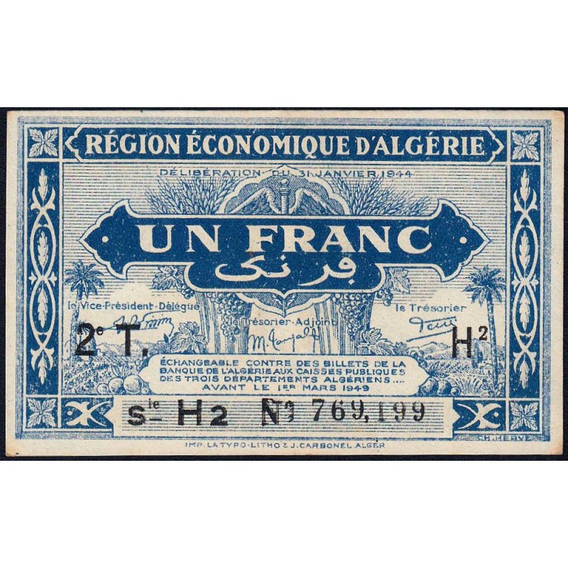 Algérie - Pick 101 - 1 franc - Série H2 - 31/01/1944 - Etat : pr.NEUF
