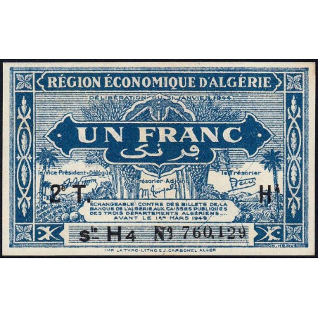 Algérie - Pick 101 - 1 franc - Série H4 - 31/01/1944 - Variété - Etat : NEUF