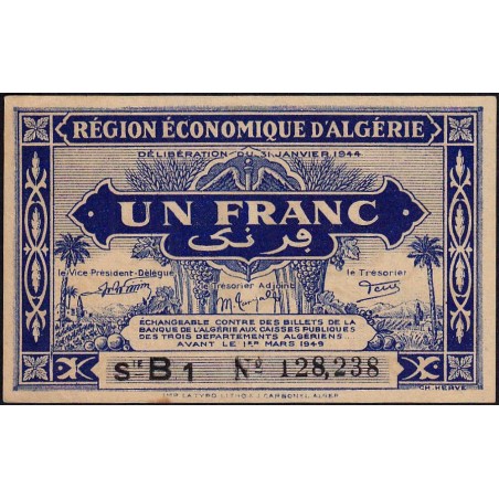 Algérie - Pick 98a - 1 franc - Série B1 - 31/01/1944 - Etat : SPL