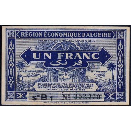 Algérie - Pick 98a - 1 franc - Série B1 - 31/01/1944 - Etat : SUP