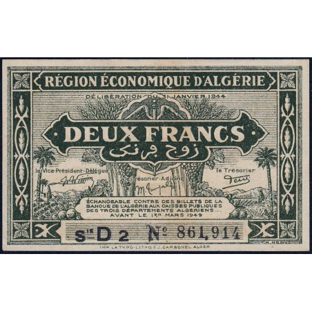 Algérie - Pick 99b - 2 francs - Série D2 - 31/01/1944 - Etat : pr.NEUF