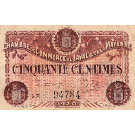 Laval (Mayenne) - Pirot 67-1 variété - 50 centimes - Série P - 1920 - Etat : TB+