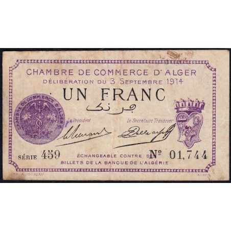 Algérie - Alger 137-1 - 1 franc - Série 459 - 03/09/1914 - Etat : B+