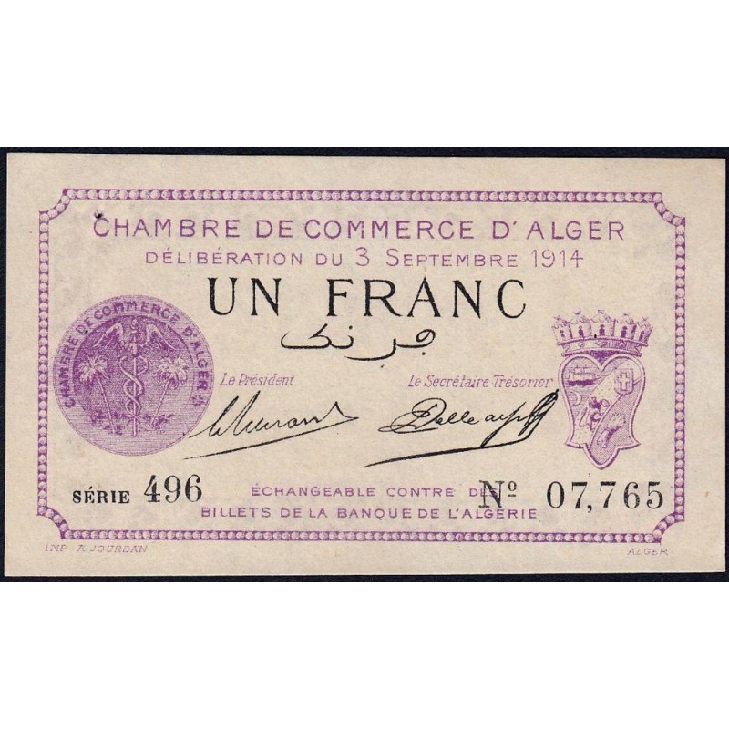 Algérie - Alger 137-1 - 1 franc - Série 496 - 03/09/1914 - Etat : SUP+