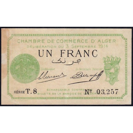 Algérie - Alger 137-3 - 1 franc - Série T.8 - 03/09/1914 - Etat : TTB