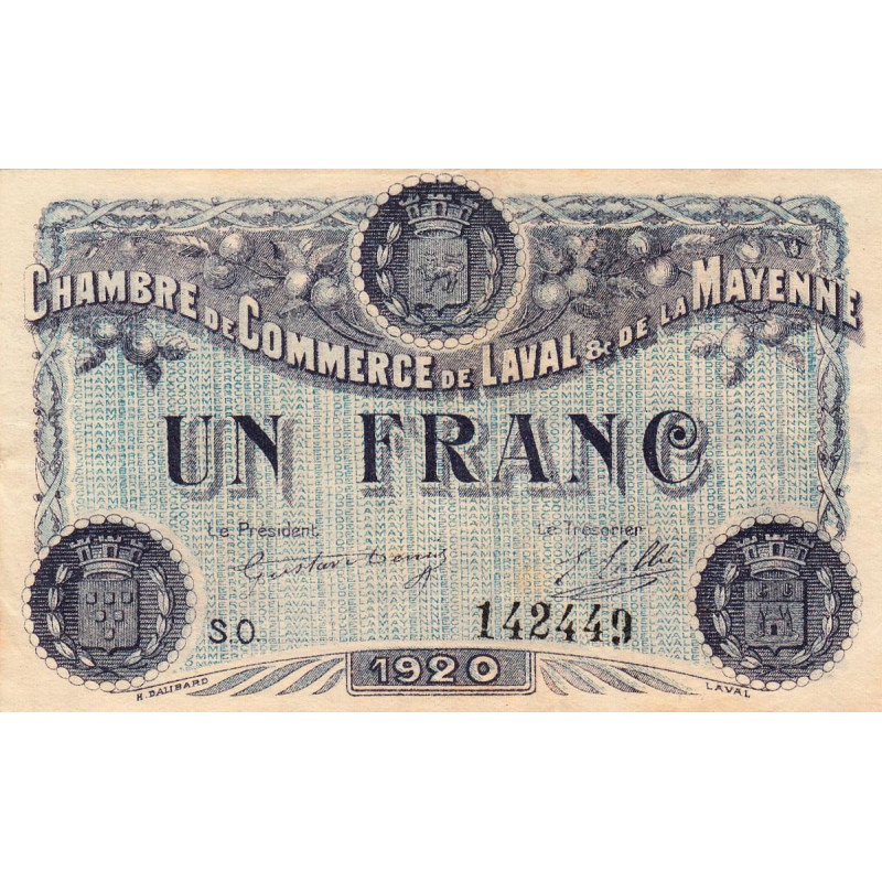 Laval (Mayenne) - Pirot 67-2  - 1 franc - Série O - 1920 - Etat : SUP