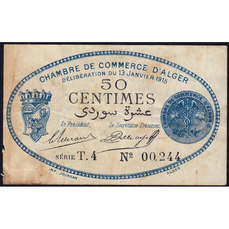 Algérie - Alger 137-8 - 50 centimes - Série T.4 - 13/01/1915 - Etat : TB-