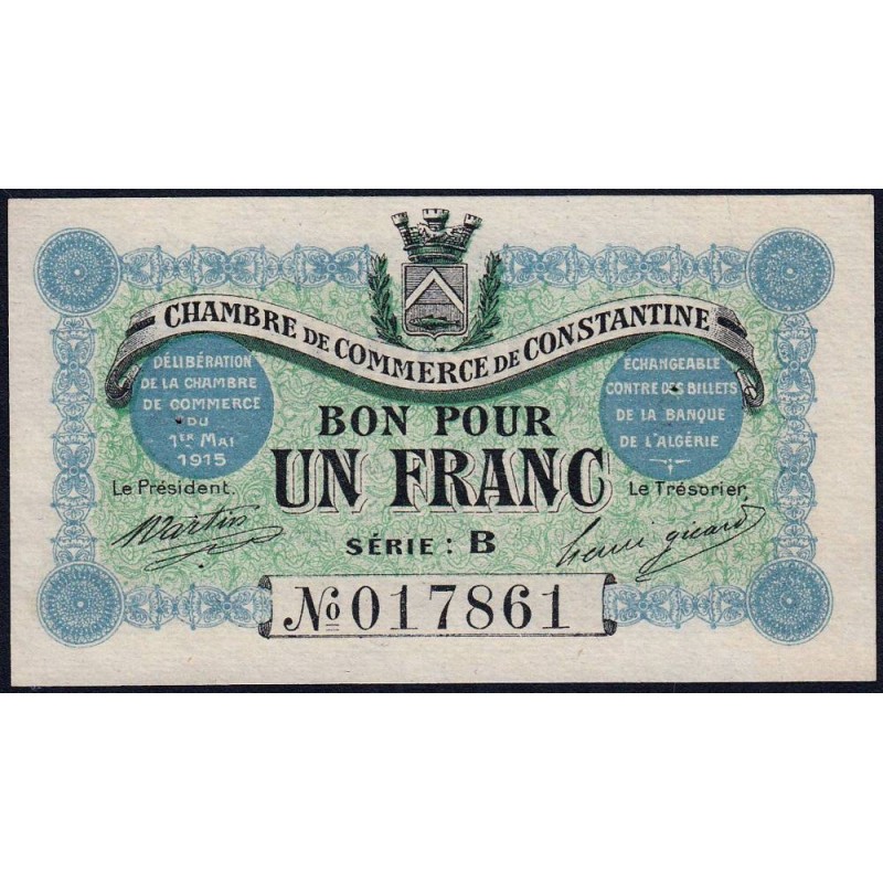 Algérie - Constantine 140-4 - 1 franc - Série B - 01/05/1915 - Etat : SUP+