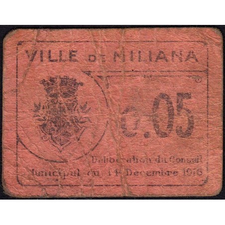 Algérie - Miliana 1 - 0,05 franc - 14/12/1916 - Etat : B+