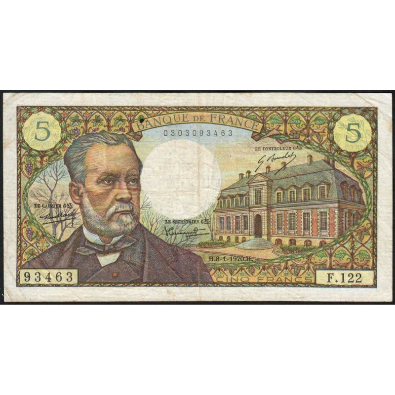 F 61-12 - 08/01/1970 - 5 francs - Pasteur - Série F.122 - Etat : TB+