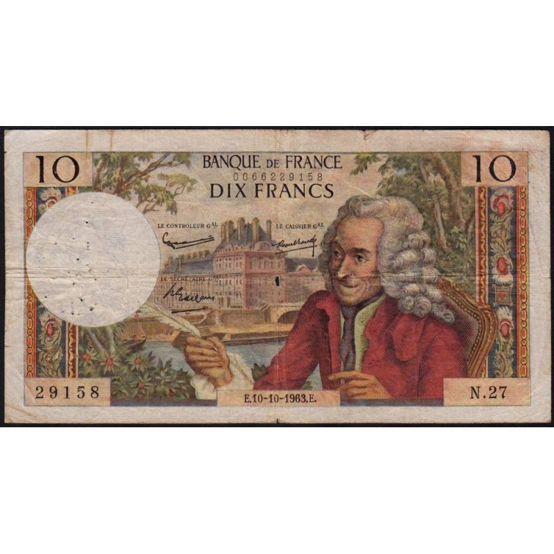 F 62-4 - 10/10/1963 - 10 francs - Voltaire - Série N.27 - Etat : TB-
