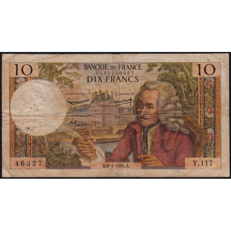 F 62-12 - 08/01/1965 - 10 francs - Voltaire - Série Y.117 - Etat : B+