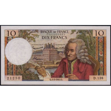F 62-13 - 04/02/1965 - 10 francs - Voltaire - Série D.138 - Etat : TTB+