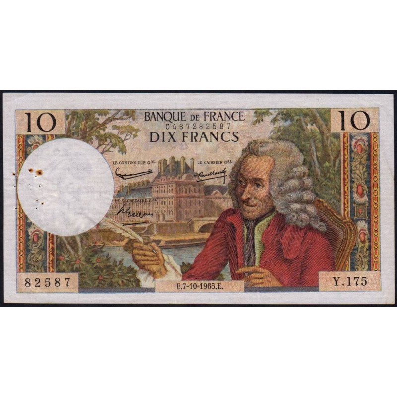 F 62-16 - 07/10/1965 - 10 francs - Voltaire - Série Y.175 - Etat : TB+