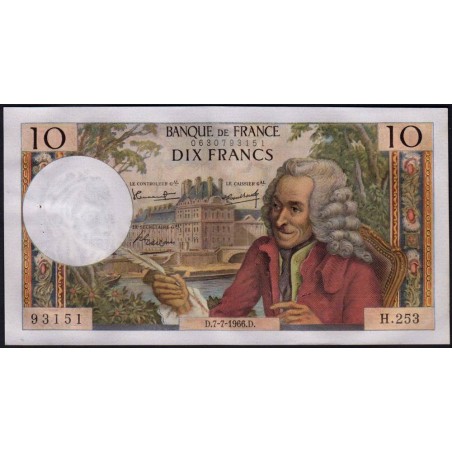 F 62-22 - 07/07/1966 - 10 francs - Voltaire - Série H.253 - Etat : SPL