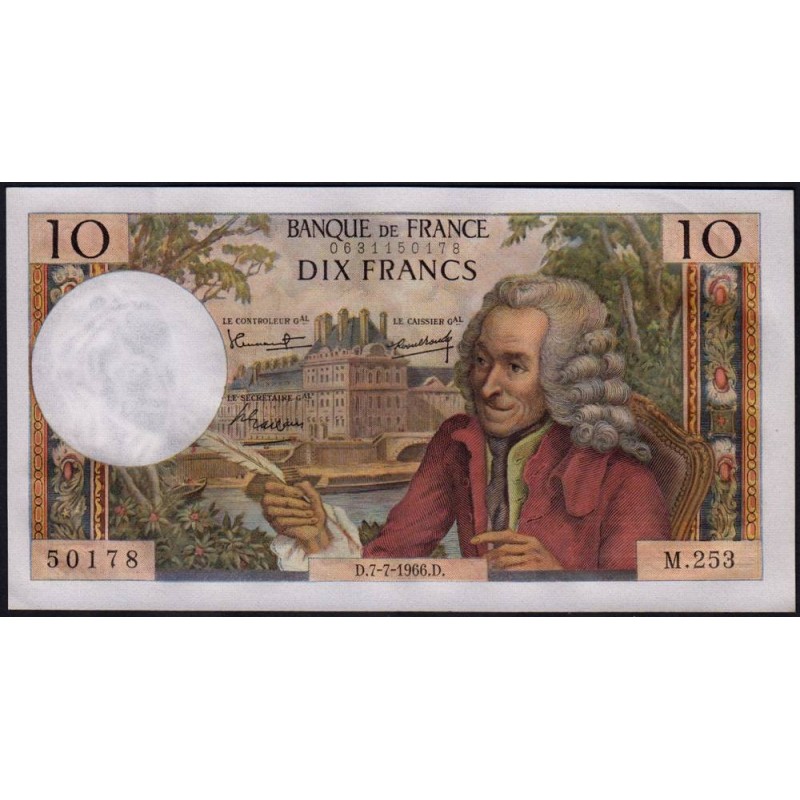 F 62-22 - 07/07/1966 - 10 francs - Voltaire - Série M.253 - Etat : SPL