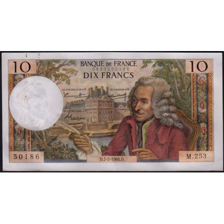 F 62-22 - 07/07/1966 - 10 francs - Voltaire - Série M.253 - Etat : SUP+