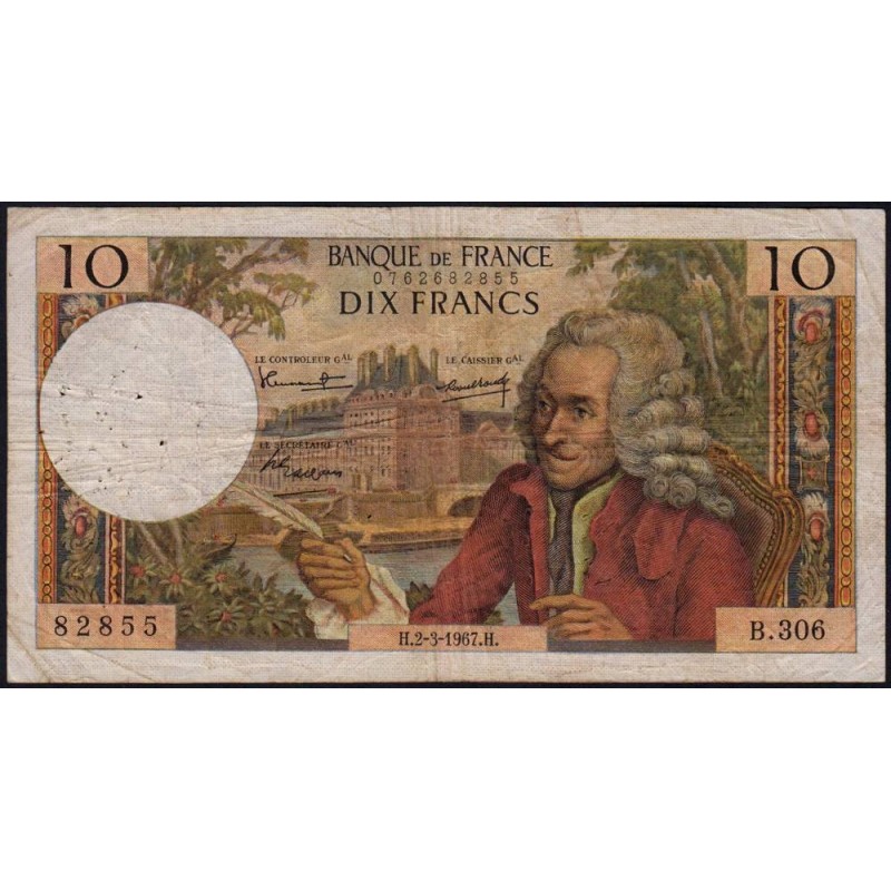 F 62-25 - 02/03/1967 - 10 francs - Voltaire - Série B.306 - Etat : TB-