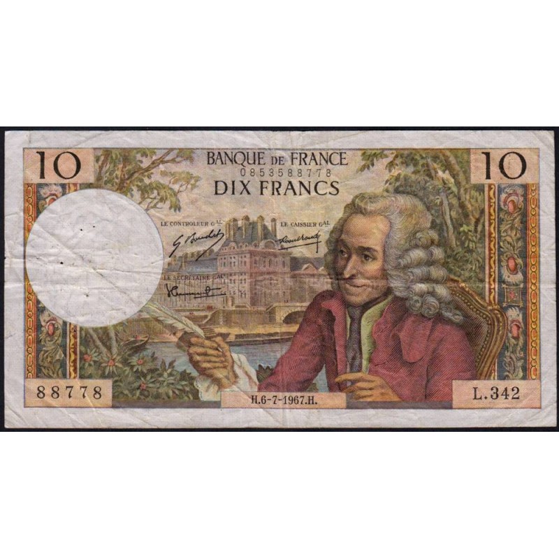 F 62-27 - 06/07/1967 - 10 francs - Voltaire - Série L.342 - Etat : TB-