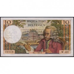 F 62-33 - 04/07/1968 - 10 francs - Voltaire - Série W.421 - Remplacement - Etat : TTB-