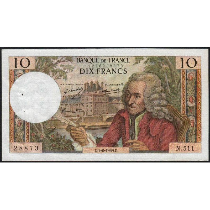 F 62-39 - 07/08/1969 - 10 francs - Voltaire - Série N.511 - Etat : SUP+