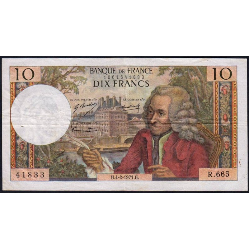 F 62-49 - 04/02/1971 - 10 francs - Voltaire - Série R.665 - Etat : TB+