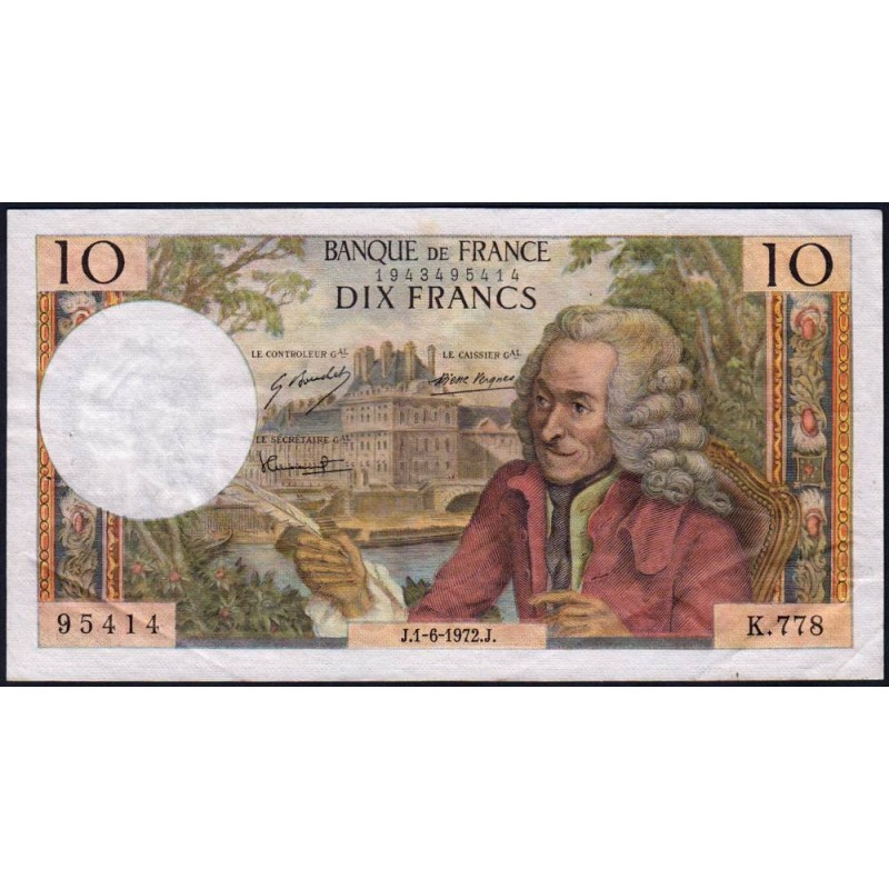 F 62-56 - 01/06/1972 (04/05/1972) - 10 francs - Voltaire - Série K.778 - Etat : TB+