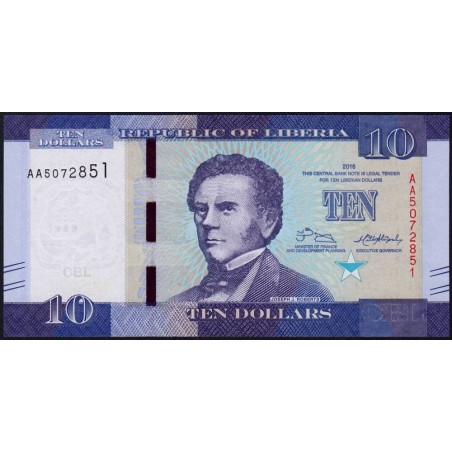 Libéria - Pick 32a - 10 dollars - Série AA - 2016 - Etat : NEUF