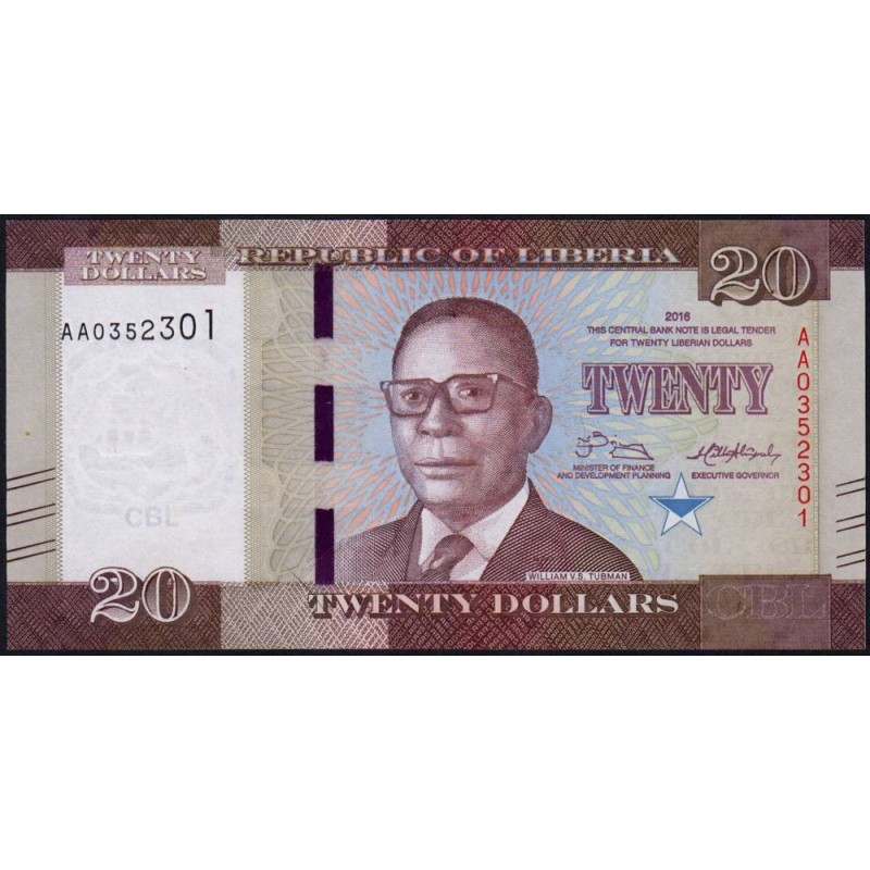 Libéria - Pick 33a - 20 dollars - Série AA - 2016 - Etat : NEUF