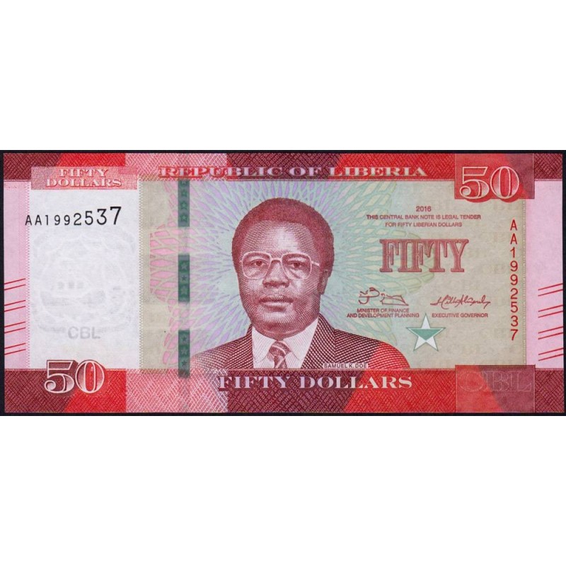 Libéria - Pick 34a - 50 dollars - Série AA - 2016 - Etat : NEUF