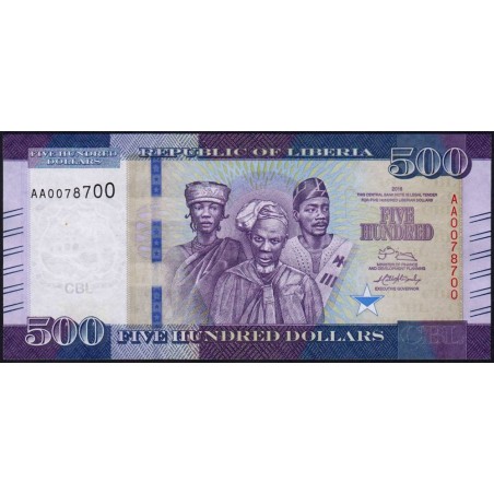 Libéria - Pick 36a - 500 dollars - Série AA - 2016 - Etat : NEUF