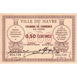 Le Havre - Pirot 68-1 variété - 50 centimes - Sans date - Etat : SUP