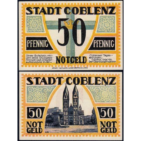Allemagne - Notgeld - Coblenz - 50 pfennig - Type 2 - 01/05/1921 - Etat : NEUF