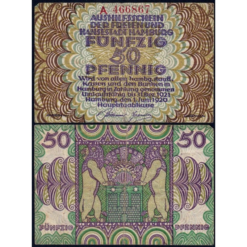 Allemagne - Notgeld - Hamburg - 50 pfennig - Série A - 01/06/1921 - Etat : TTB