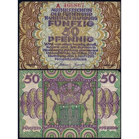 Allemagne - Notgeld - Hamburg - 50 pfennig - Série A - 01/06/1921 - Etat : TTB