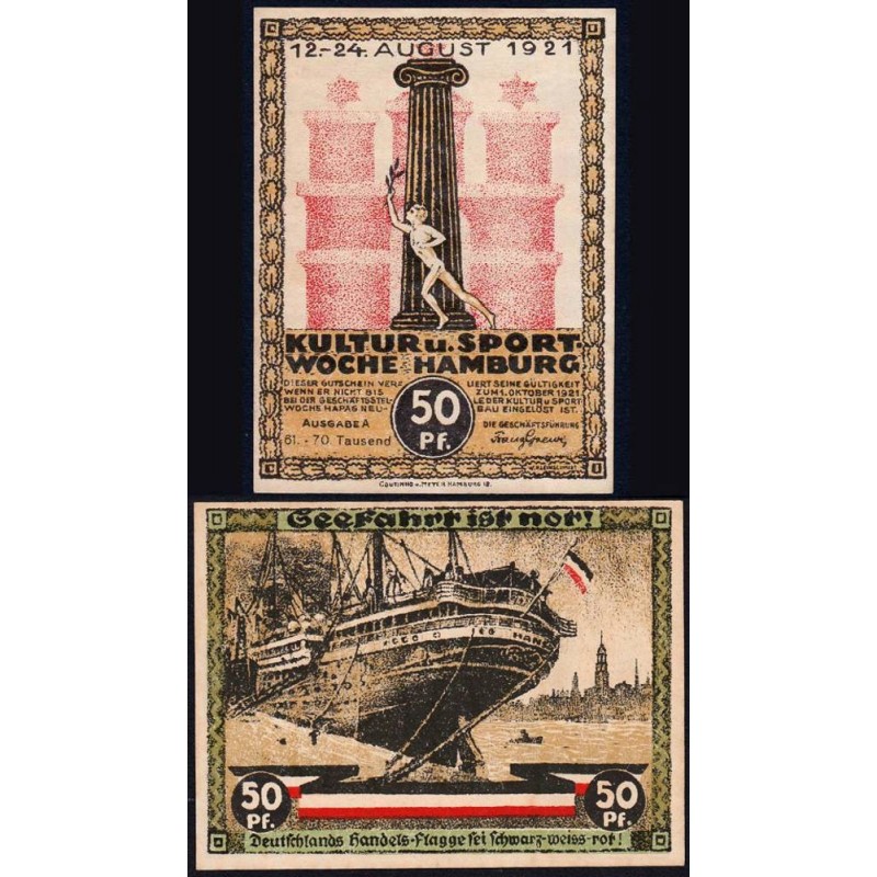 Allemagne - Notgeld - Hamburg - 50 pfennig - Série A - 12/08/1921 - Etat : NEUF