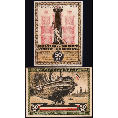 Allemagne - Notgeld - Hamburg - 50 pfennig - Série A - 12/08/1921 - Etat : NEUF
