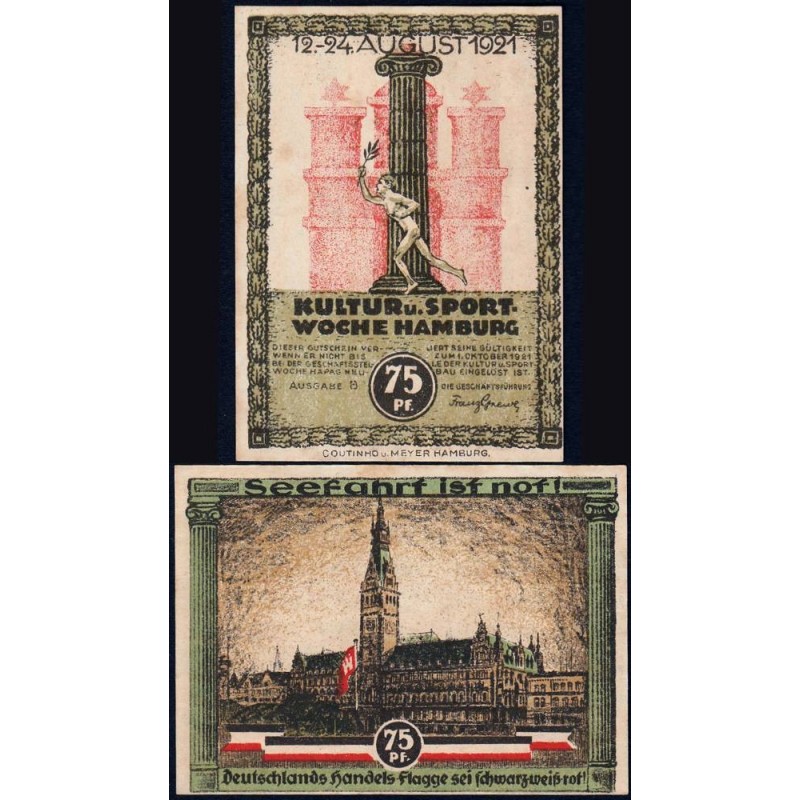 Allemagne - Notgeld - Hamburg - 75 pfennig - Série B - 12/08/1921 - Etat : SPL