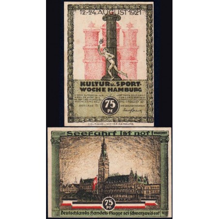 Allemagne - Notgeld - Hamburg - 75 pfennig - Série B - 12/08/1921 - Etat : SPL