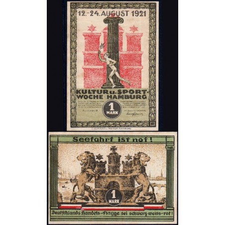 Allemagne - Notgeld - Hamburg - 1 mark - Série B - 12/08/1921 - Etat : SPL