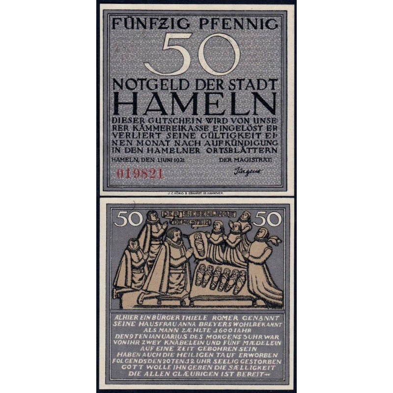 Allemagne - Notgeld - Hameln - 50 pfennig - 01/06/1921 - Etat : NEUF