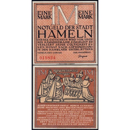 Allemagne - Notgeld - Hameln - 1 mark - 01/06/1921 - Etat : NEUF