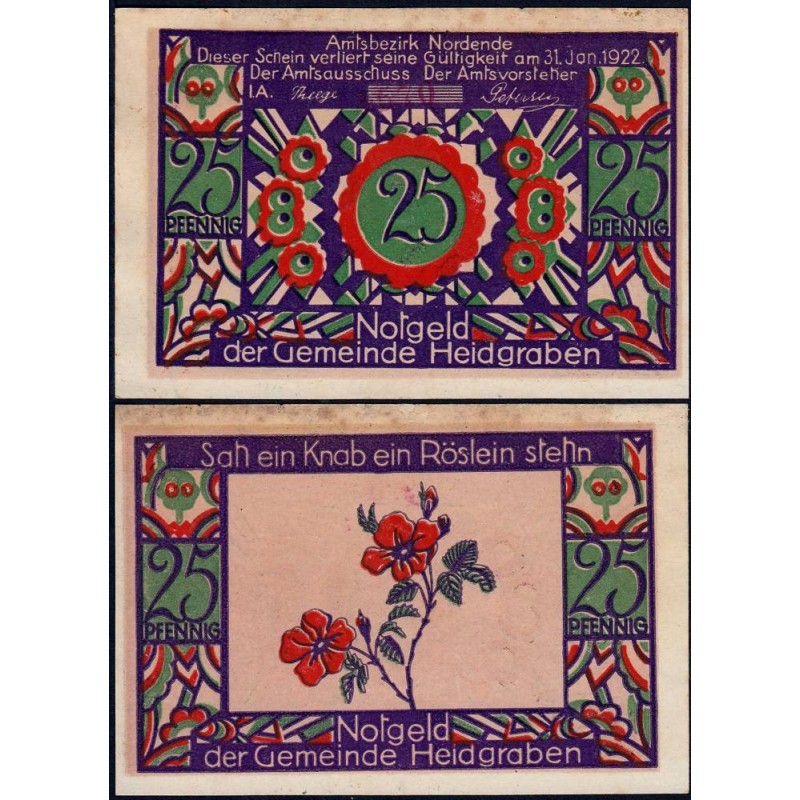 Allemagne - Notgeld - Heidgraben - 25 pfennig - Type 1 - 1921 - Etat : TTB