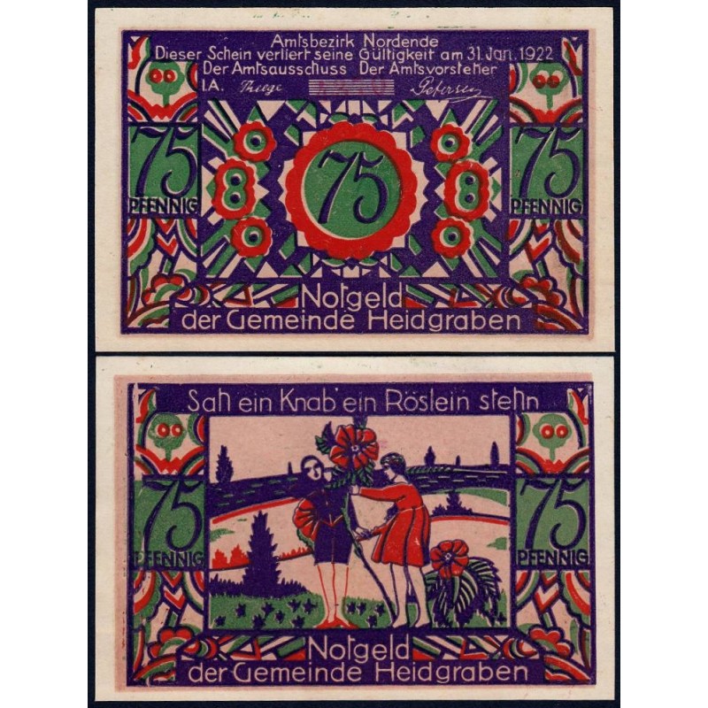 Allemagne - Notgeld - Heidgraben - 75 pfennig - Type 1 - 1921 - Etat : SPL