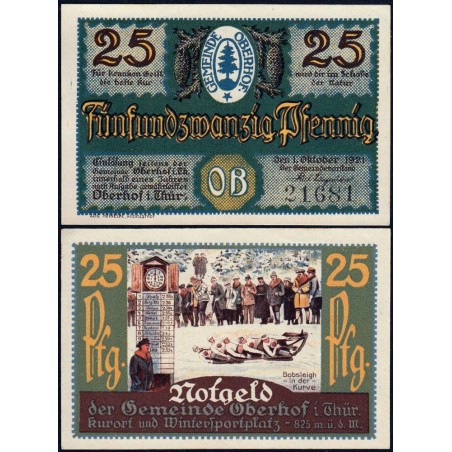 Allemagne - Notgeld - Oberhof - 25 pfennig - 01/10/1921 - Lettres OB - Etat : NEUF