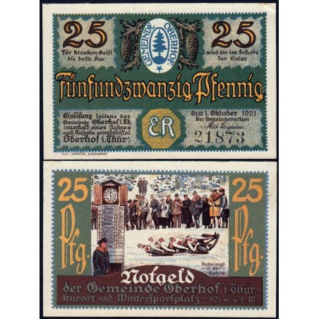 Allemagne - Notgeld - Oberhof - 25 pfennig - 01/10/1921 - Lettres ER - Etat : SPL