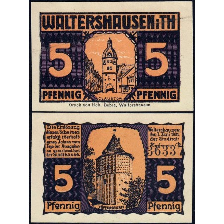 Allemagne - Notgeld - Waltershausen - 5 pfennig - 01/07/1921 - Etat : NEUF