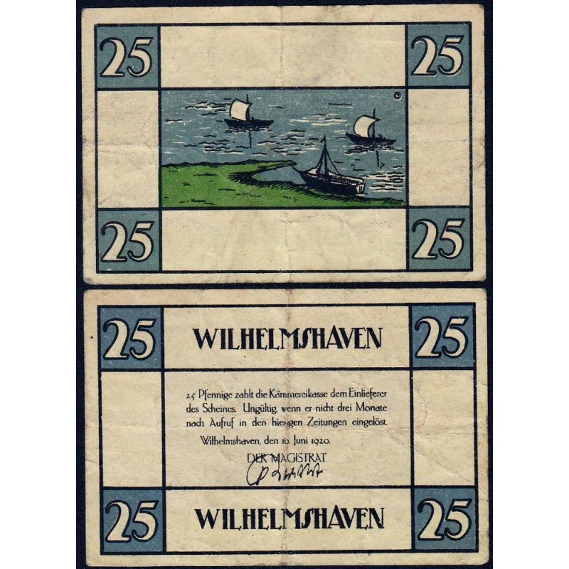 Allemagne - Notgeld - Wilhelmshaven - 25 pfennig - 10/06/1921 - Etat : TB+