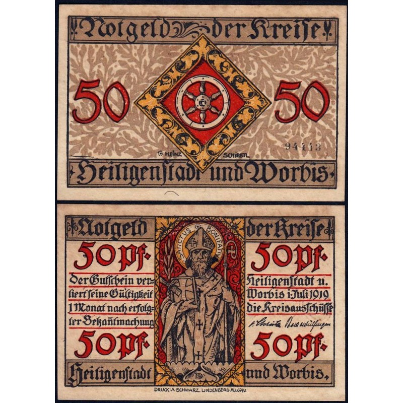 Allemagne - Notgeld - Heiligenstadt und Worbis - 50 pfennig - 01/07/1919 - Etat : SPL